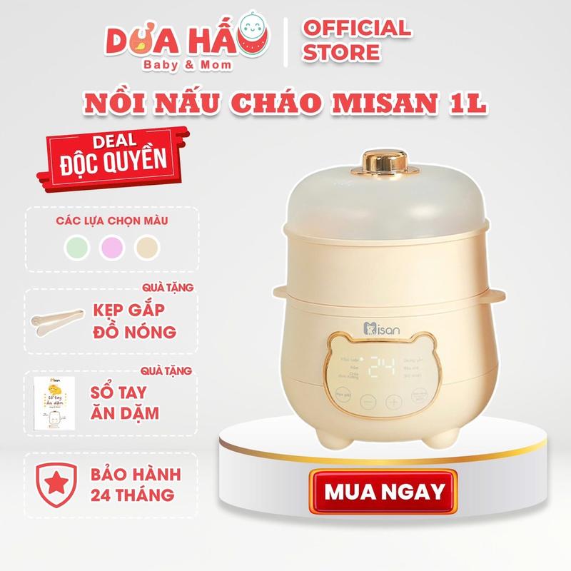 Nồi Nấu Cháo Chậm Misan Ninh Hầm Chưng Hấp 1L Cho Bé Ăn Dặm Nồi Chưng Yến Misan Bảo Hành 24 Tháng