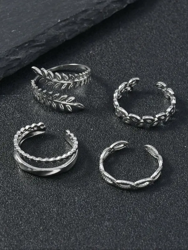 Punk Style Leaf Design Cuff Ring, Adjustable Open Ring, Fashion Accessories for Women & Men, Trendy All-match & Exquisite Jewelry for Birthday Gift 8