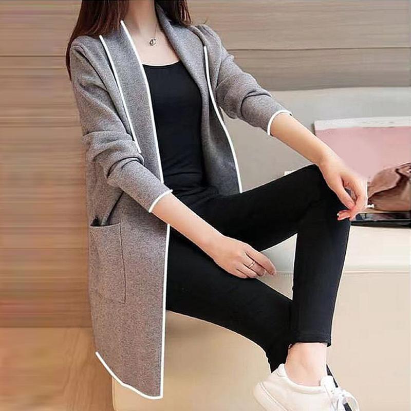 Áo Khoác Thu Đông Cho Nữ, Áo Cardigan Khâu Hở, Dài Tay, Dài Trung Bình Màu Trơn Dáng Rộng Vừa Vặn, Có Túi, Ve Áo, Áo Khoác Ấm Cho Nữ 5