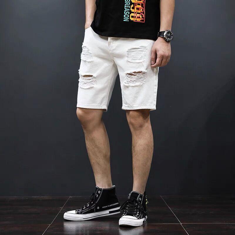 Quần Dài Đến Đầu Gối, Thời Trang Ngoài Trời Mùa Hè, Quần Giữa Nam, Quần Ống Túm, Quần Short Denim Rách Màu Đen Hợp Xu hướng Mùa Hè Mới 2024, Dành Cho Nam Giới, Tỷ Lệ Mua Lại 87% 2