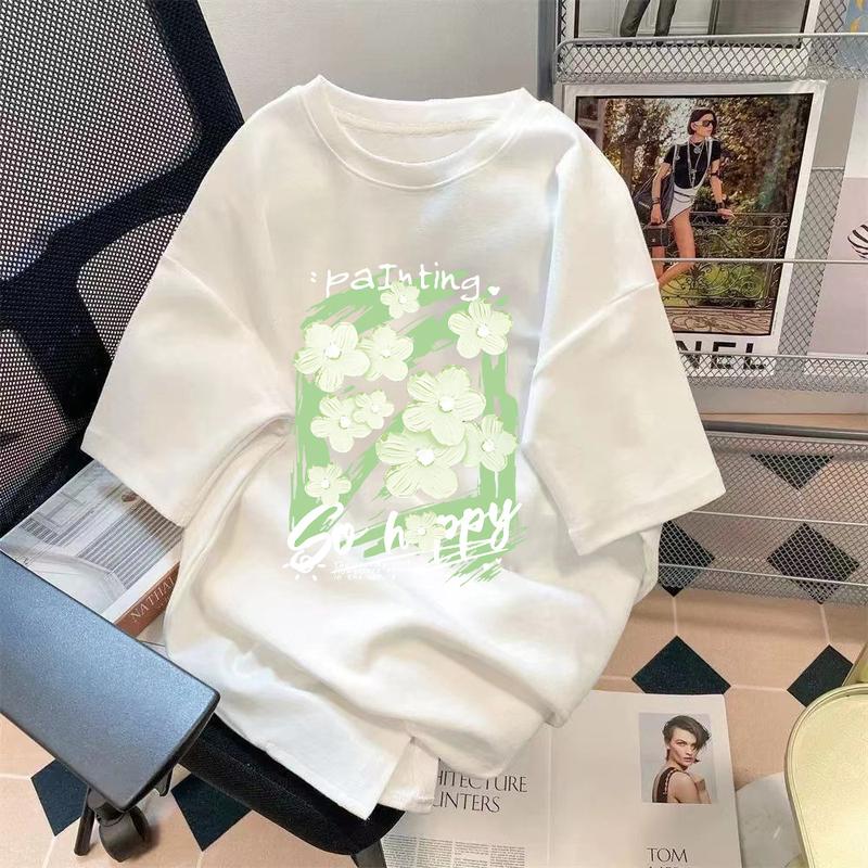 Product Introduction of Limited-Time Discount Youth Summer Short-Sleeved T-shirt Cartoon Print Half Sleeve Shirt Loose All-Matching round Neck T-shirt Clothing Women's Clothing 15