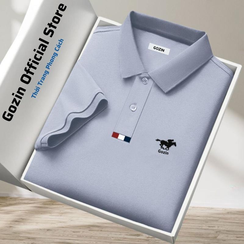 Áo polo nam GOZIN ngắn tay, thoáng khí, trơn bo kẻ JA09 Menswear Có Cổ