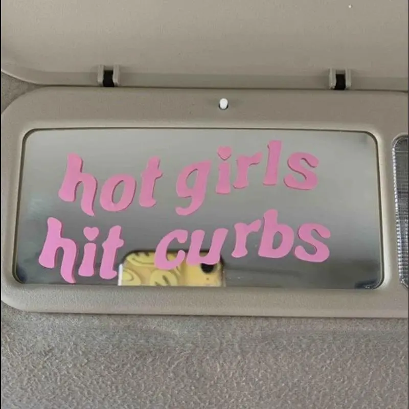 Car Hot Girl Hit Curbs Letter Pattern Sticker, 1 Count Cute Personality Decorative Car Mirror Sticker, Car Exterior Accessories 3