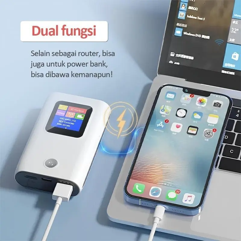 Hi-Net Modem Wifi 4G LTE dengan bank daya 6000mAh wifi portabel Charger Putih 3
