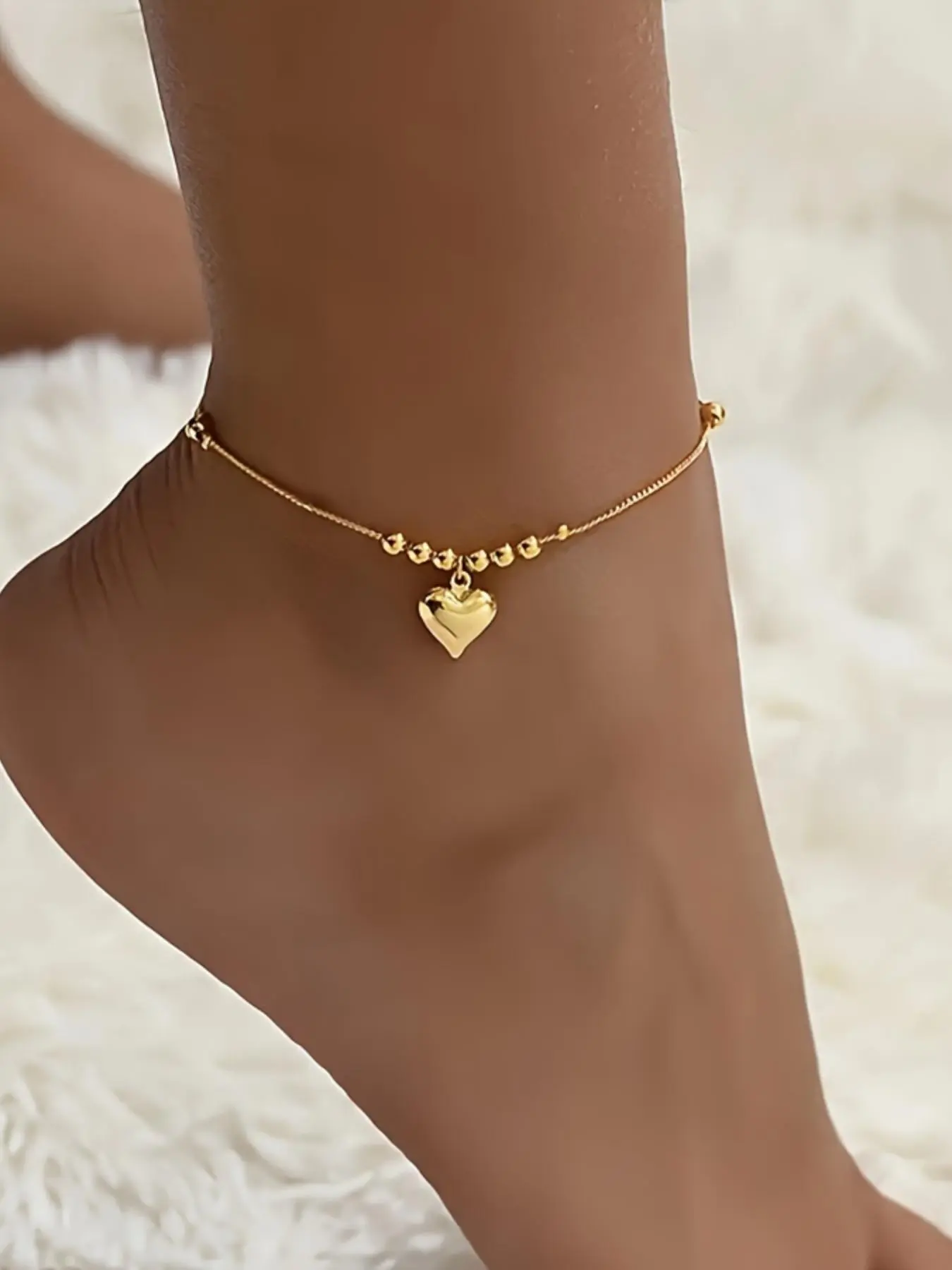 Women's Elegant Heart Design Anklet, Fashionable Minimalist Anklet for Women & Girls, Trendy All-match & Exquisite Jewelry for Birthday Gift