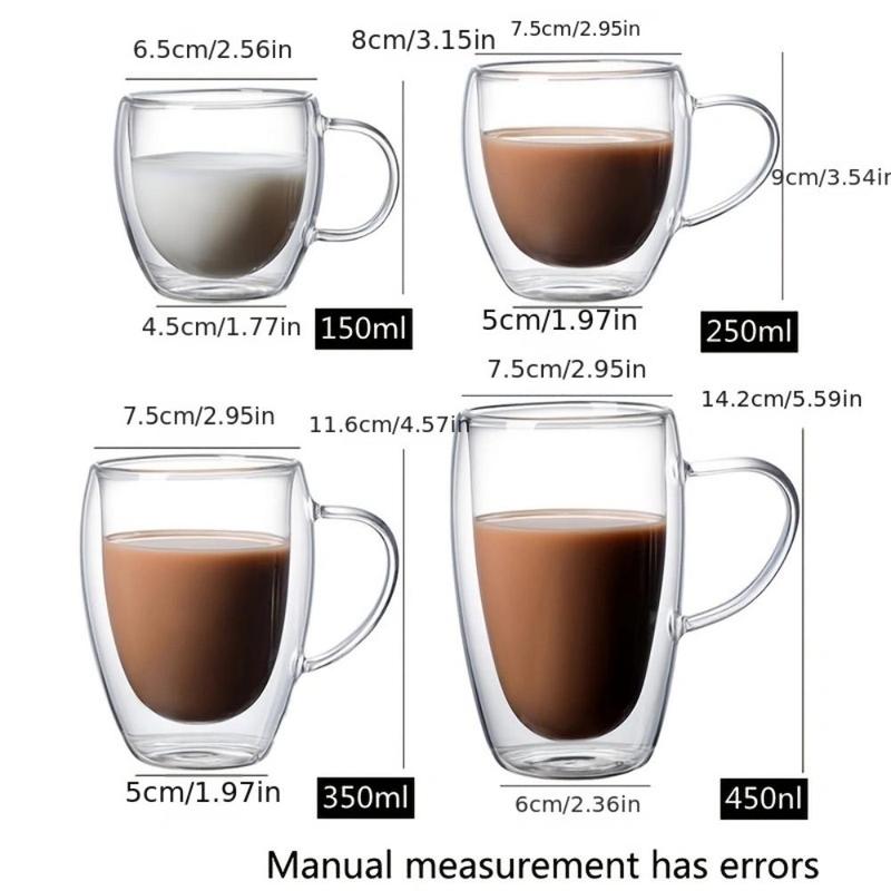 Glass Coffee Cup, 1 Count Double Walled Clear Glass Cup, Coffee Mug, Tea Cup, Drinkware for Home & Outdoor Use, Gifts for Her 2
