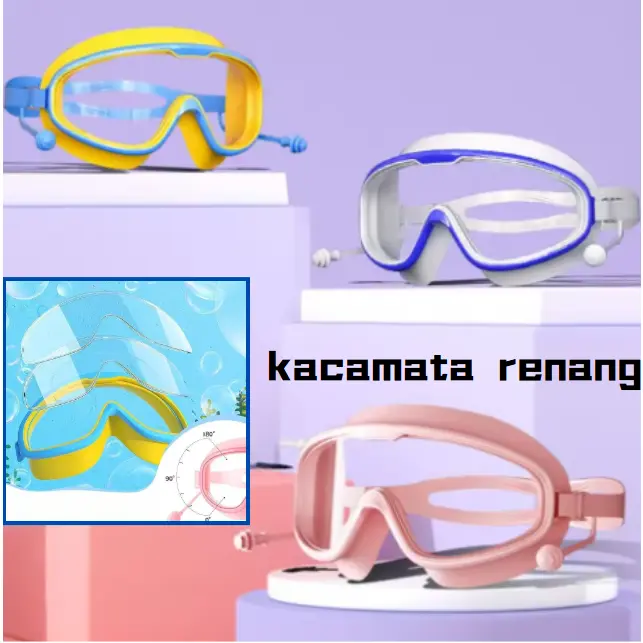 Kacamata Renang Anak / Kacamata Renang Anti-kabut / Dengan Penyumbat Telinga / Tahan Air / Anti-kabut dan Anti-UV Bingkai Besar