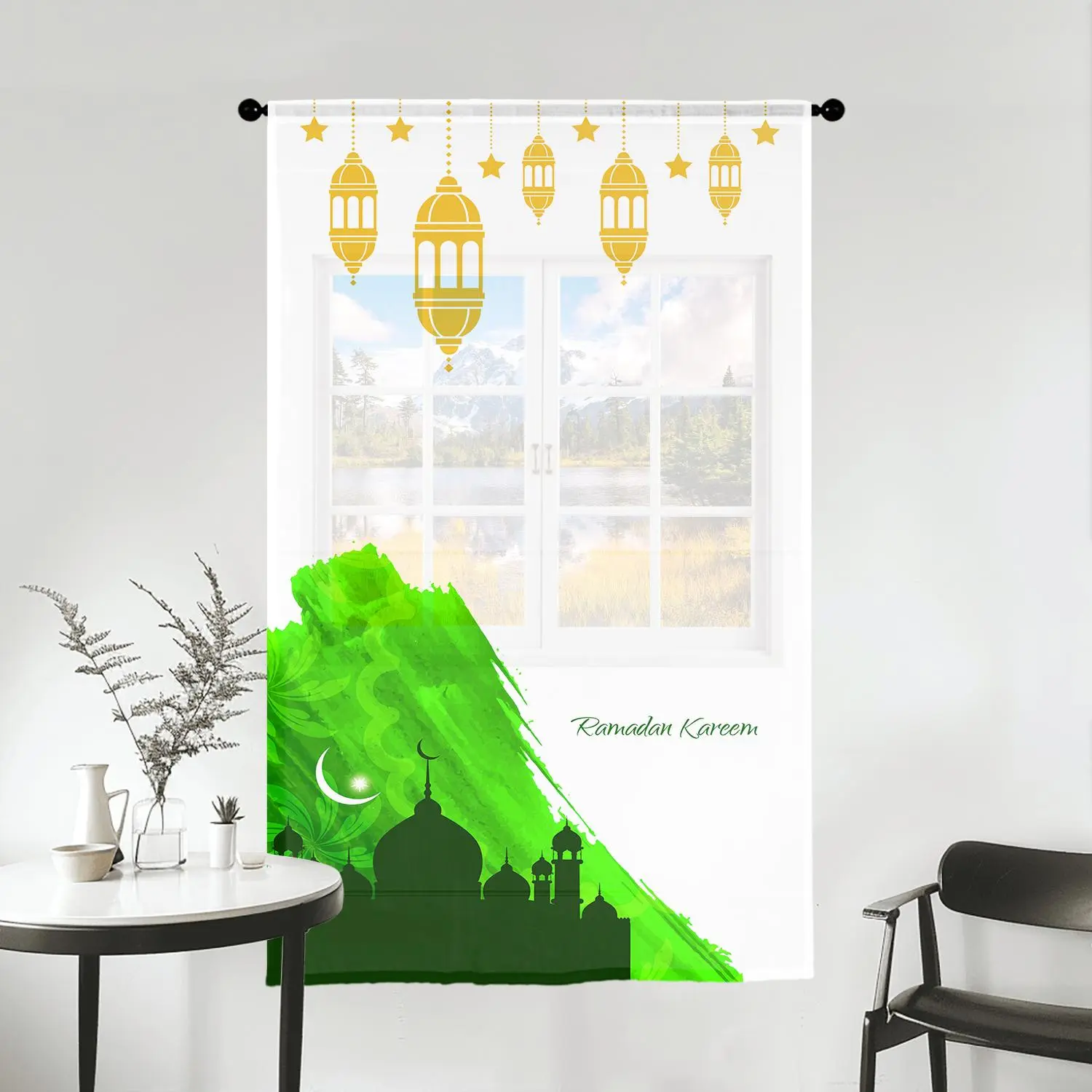 Ramadan Festival Themed Door Curtain, 1/2 Counts Modern Simple Casual Door Curtain with Rod Pocket Design, Household Decoration for Home Living Room Bedroom