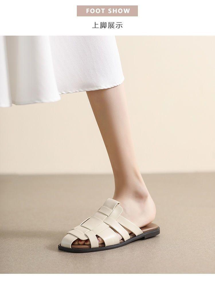 Product Introduction of Trendy Closed-Toe Half Slippers for Women, Outdoor Square-Toe Woven Summer Hot-Selling Flat Non-Slip Sandals, Lazy Roman Slippers 6