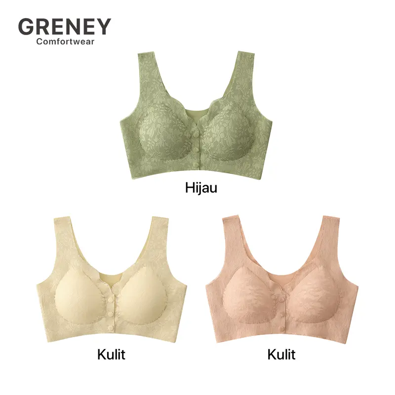 GRENEY L.W.L Bra Rompi Renda Pakaian Dalam Wanita Tipis Push Up Bh Sport Tanpa Kawat Kancing Depan Busa-89697 6