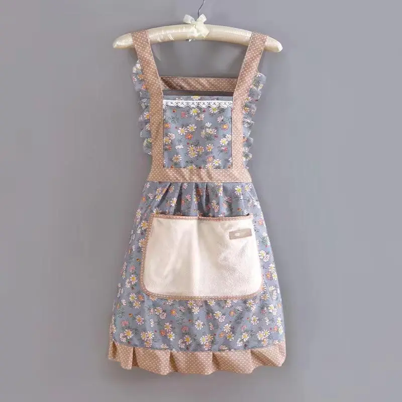 Flower Pattern Apron with Pocket, Waterproof Apron for Women, Kitchen Cooking Products 1