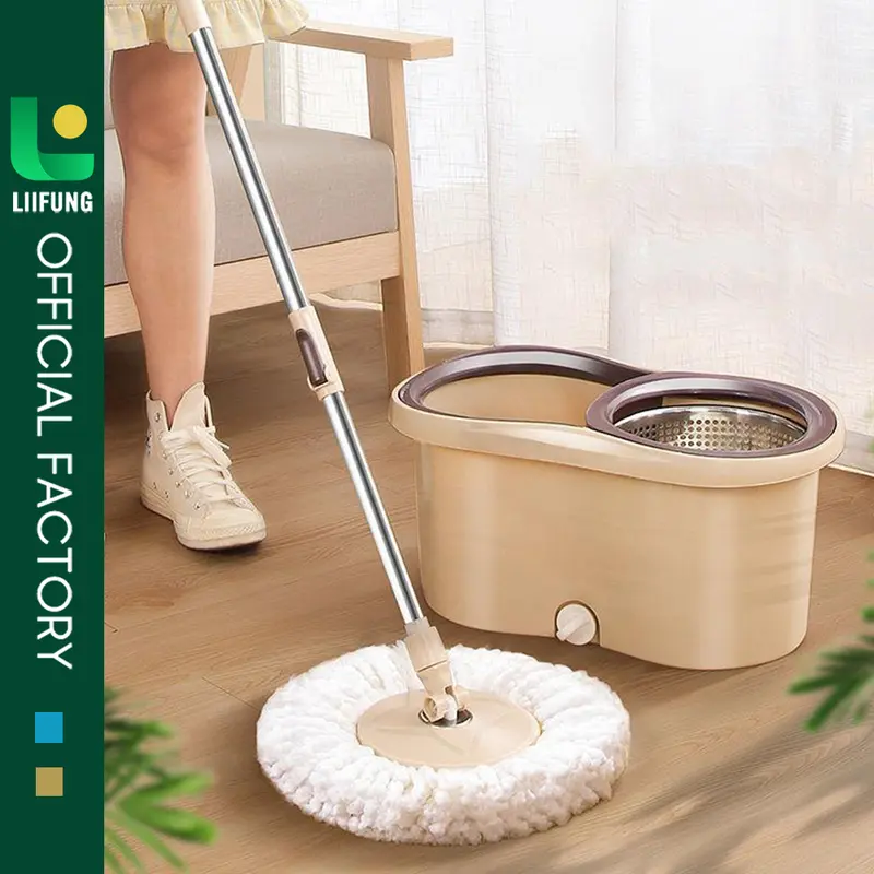 Set Alat Pel Lantai Super Mop Dengan Ember Pencuci Putar Kain Pembersih 0