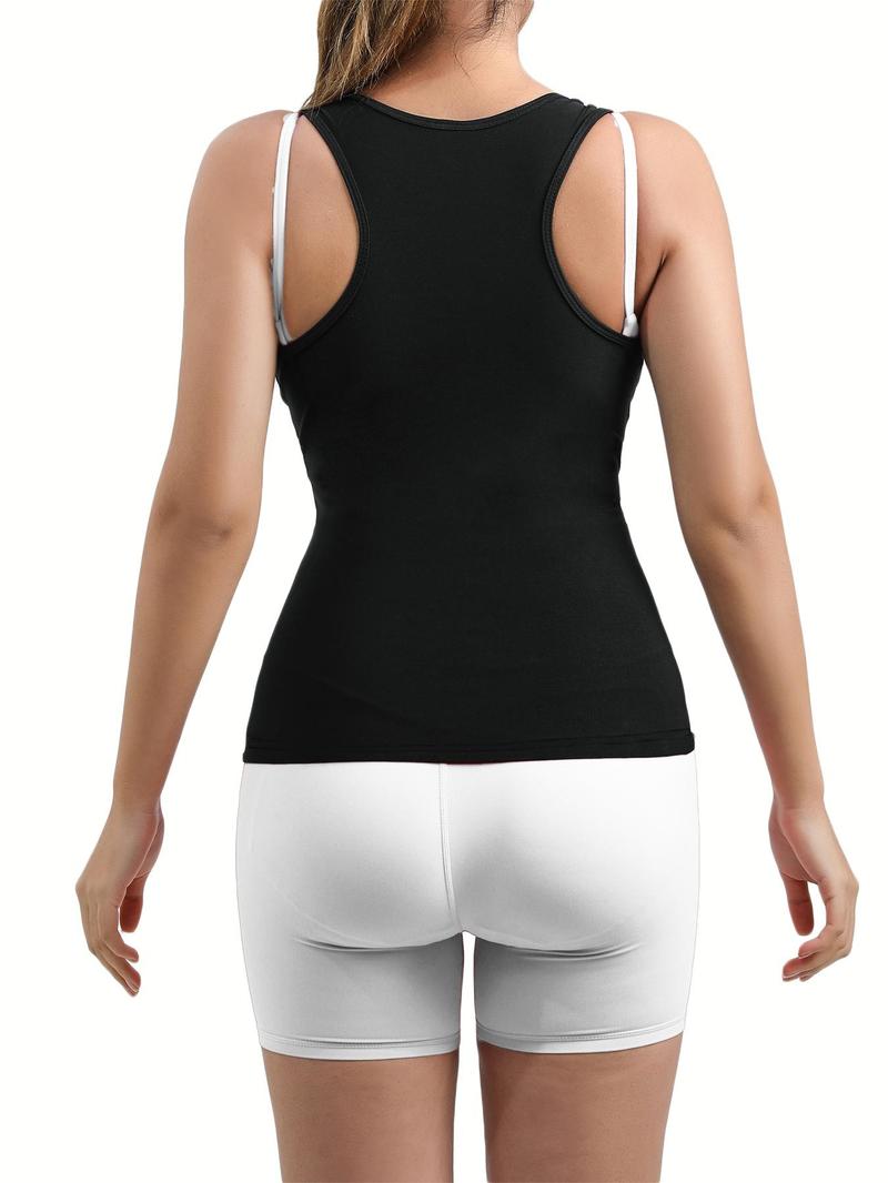 Product Introduction of Women's Solid/Camo Buckle Front Sauna Vest, Casual Sporty Tummy Control Sleeveless Tank Top for Running Training, Ladies Sauna Suit for All Seasons 8