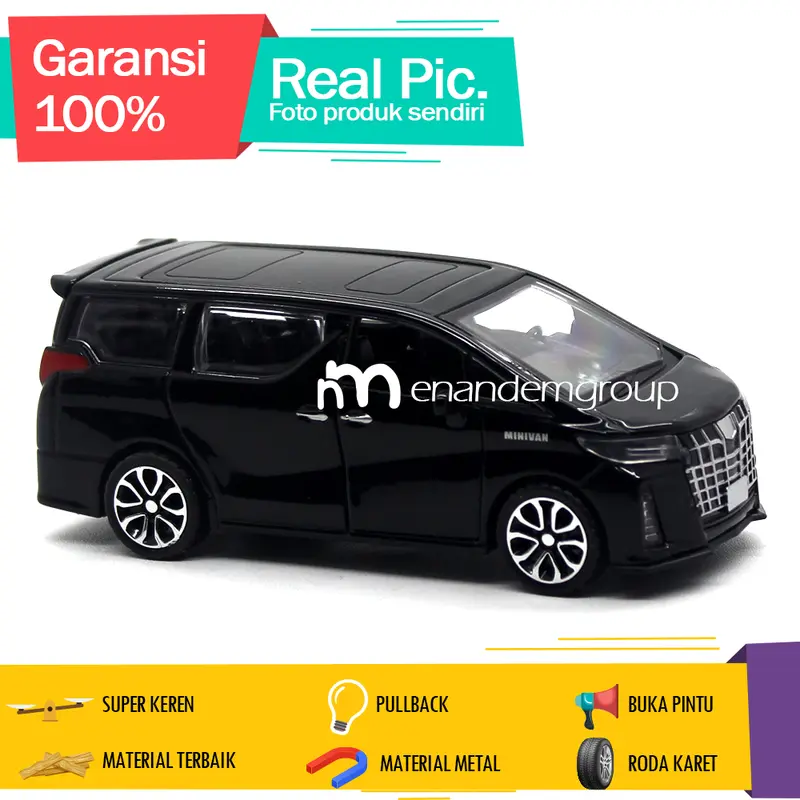Diecast Mainan Mobil Miniatur Alphard Buka Pintu Route Besi Pullback 6