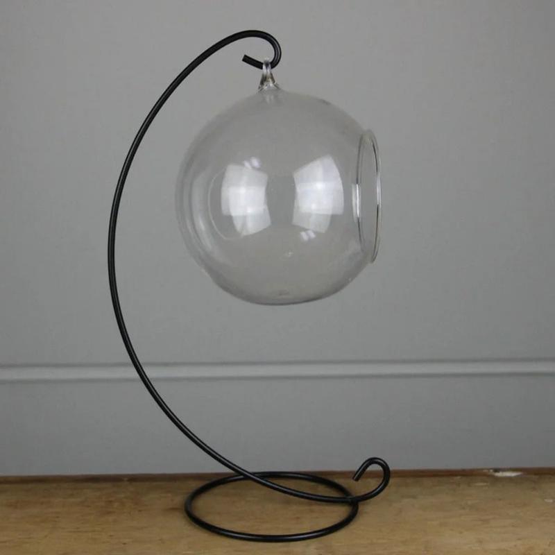 Product Introduction of Candle Holder Iron Art Glass Ball Hanging Stand Retro 23-33cm Flower Stand Portable Ecological Bottle Stand Candle 18