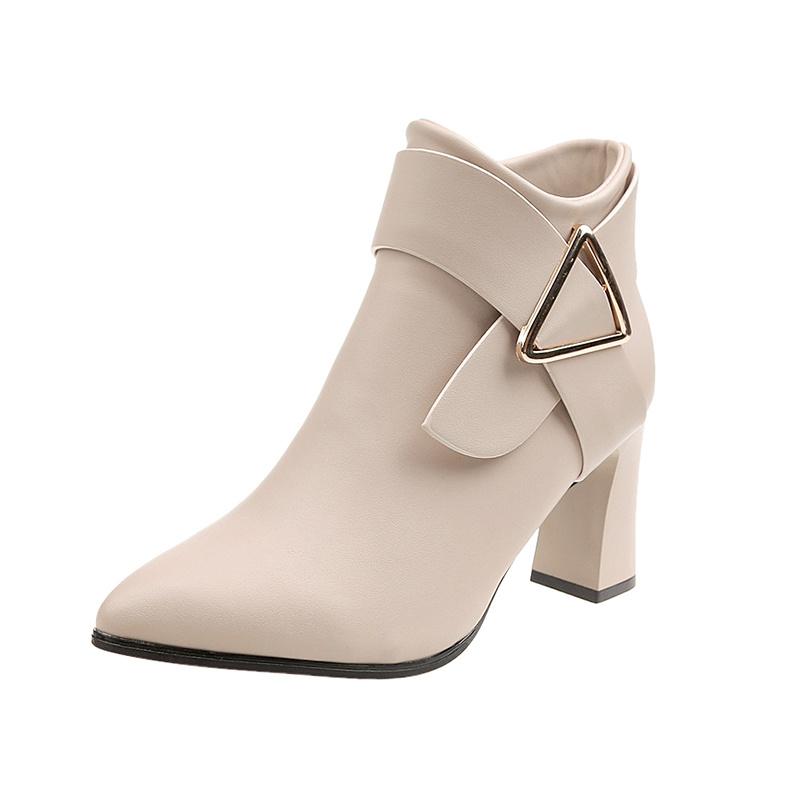 Product Introduction of Women's High Heels Short Boots Spring Autumn Belt Buckle Ankle Boots Female Bottes High Pu Leather Shoes Waterproof Woman Pumps Footwear Girl Walking Shoes Comfort 4