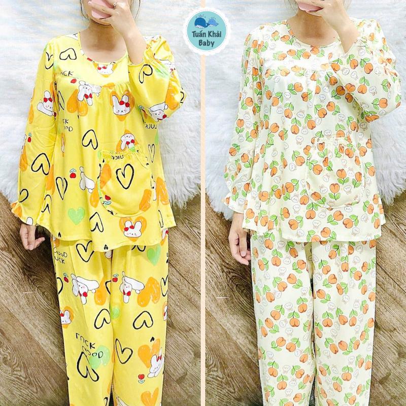   Chọn Mẫu - Bộ Đồ Tole Nữ mặc nhà - Áo tay dài quần đài  - Size 40-75Kg - Đồ bộ cho mẹ sau sinh 
