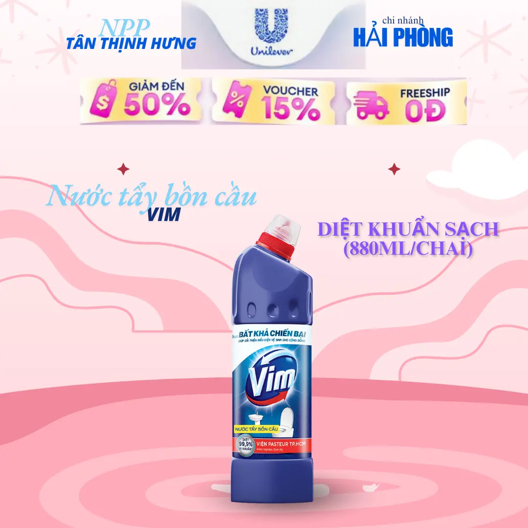 Nước Tẩy Bồn Cầu Vim Diệt Khuẩn sạch bóng sáng (880ml/chai) - Màu Xanh Biển