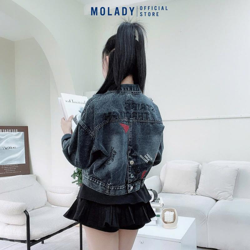 Áo Khoác Jean Nữ MOLADY K306 Thiết Kế Phong Cách Thời Trang Thêu Chữ Top Jacket Cotton 4