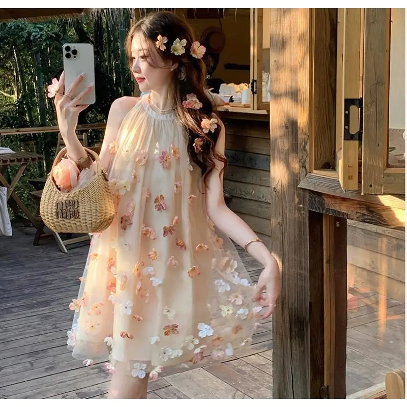 New First Release Flower Goddess' Love/Aesthetic Flower French Halter Dress Summer Petite Birthday Princess Dress Women's Clothing
