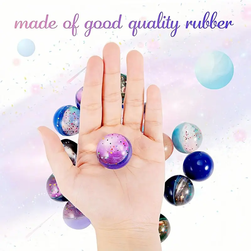 15 PCS Space Planets Starry Sky Theme Bouncy Balls, 32mm Rubber Balls Colorful Starlight Galaxy for Kids Party Bag, Stocking Filler Prizes Festival Birthday Gifts 2