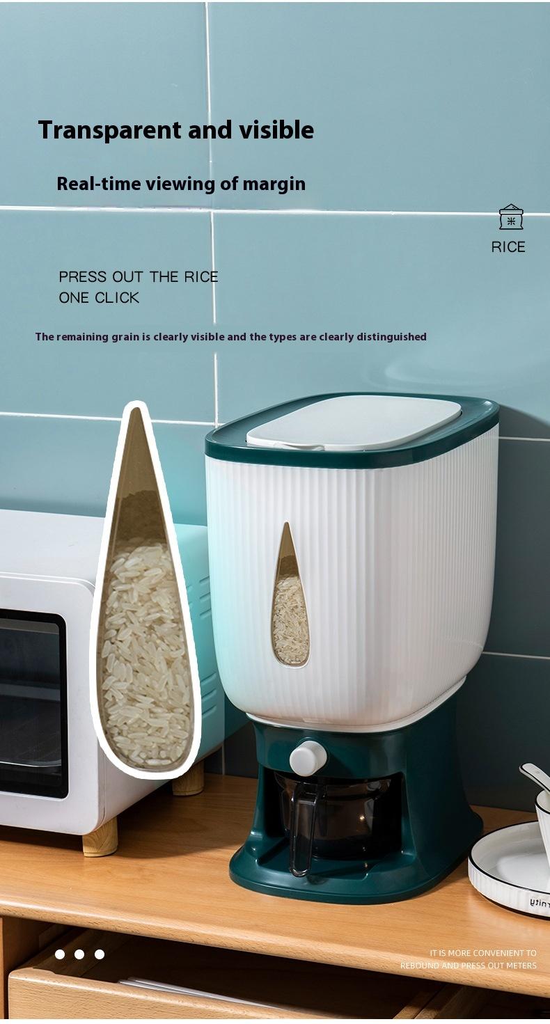Product Introduction of New Zuocheng Household Pressing Measuring Rice Bucket Insect-Proof Moisture-Proof Kitchen Large Capacity Rice Storage Bin 10kg Rice Bucket 6
