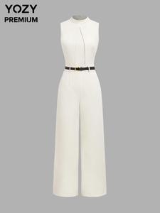 YOZY Women's Solid Mock Neck Jumpsuit without Belt, Elegant Fashion Casual Sleeveless Jumpsuit for Daily Outdoor Wear, Women Jumpsuits for All Seasons