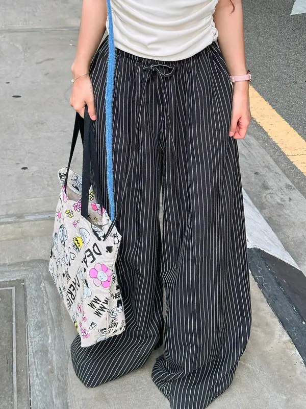 Remmus - Quần dài linen ống rộng kẻ sọc women 2