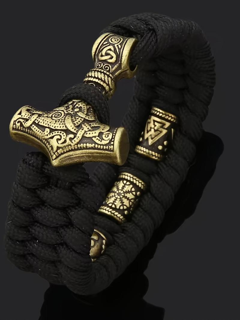 Product Introduction of Men's Hammer Design Bracelet, Handmade Braided Bracelet, Stainless Steel Hammer Pendant Bracelet for Men 0