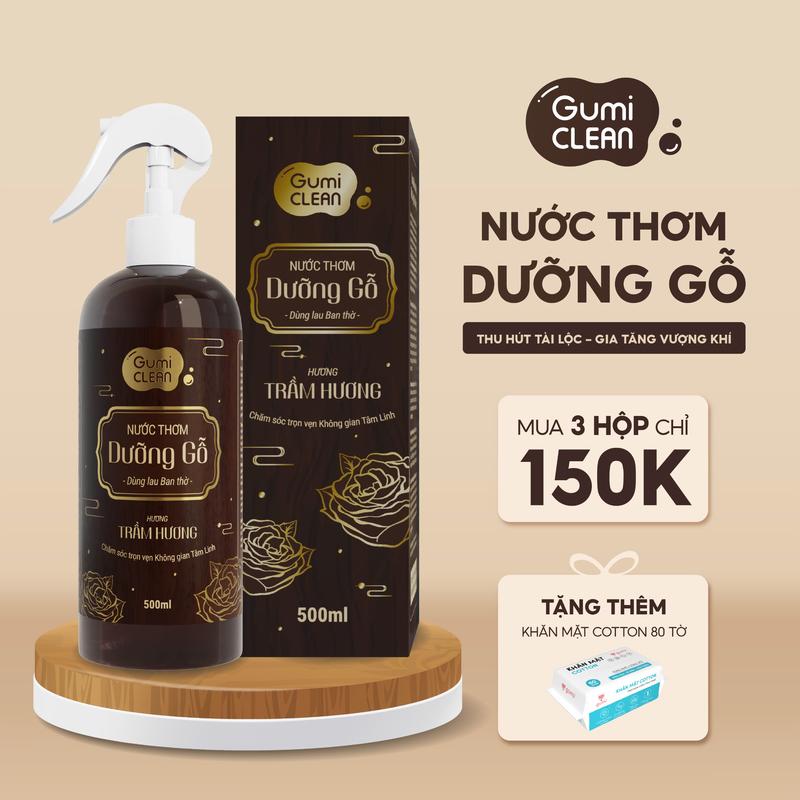 (Mall) Nước lau bàn thờ thơm dưỡng gỗ hương trầm Gumi Clean dùng lau ban thờ thành phần tự nhiên, làm sạch dưỡng gỗ