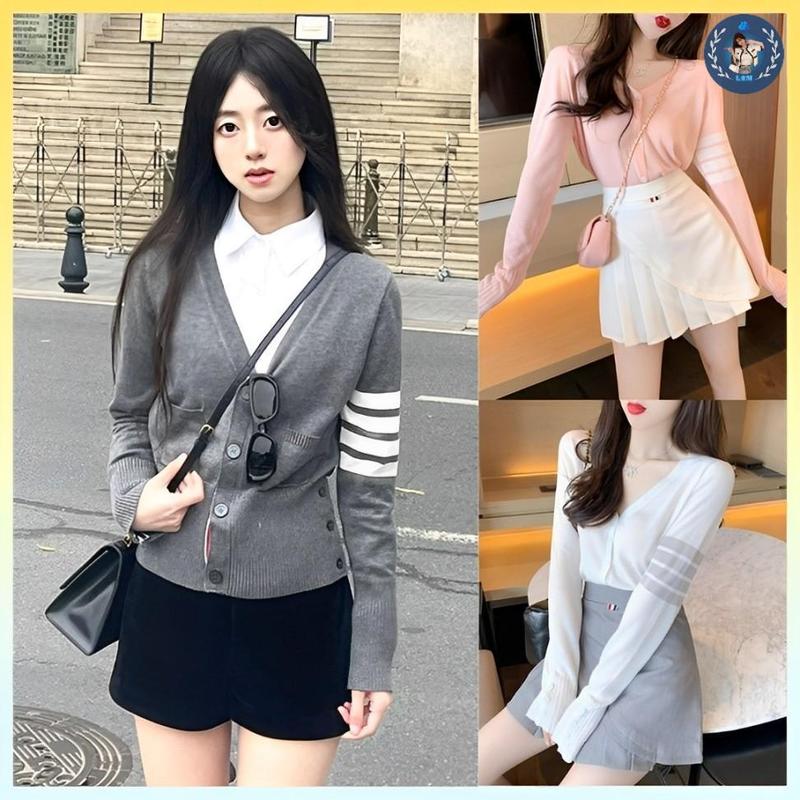 [A308] Áo KHOÁC ngoài len nữ Cardigan mỏng 5 SỌC BÊN TAY hàng dệt kim QC phối nút mặc được nhiều kiểu - L2M ( Top Nhung tingoan Women ) 【 hoa hồng  