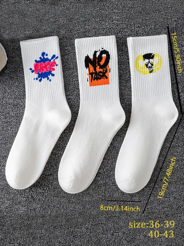 Unisex's 5 Pairs Random Print Crew Socks, National Day Offers, Casual Moisture Wicking Socks, Soft Comfy Breathable Socks for All Seasons Daily Wear, Socks for Women 4