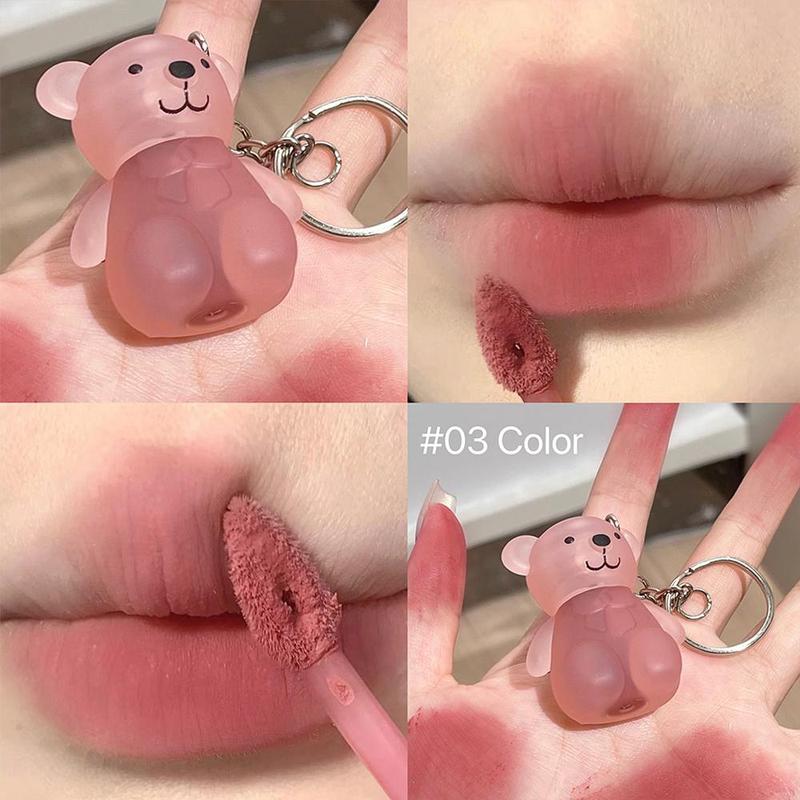 Product Introduction of Cute Cartoon Bear Keychain Design Lipstick, Matte Lip Mud, Long Lasting Easy Coloring Lip Stick for Girls & Women Makeup 16