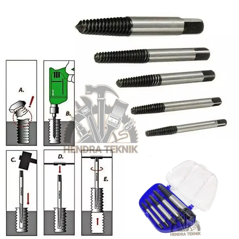 TAP BALIK SET 5PCS / 6PCS ALAT BUKA BAUT PATAH SET 5 PCS / 6 PCS SCREW EXTRACTOR SET 6
