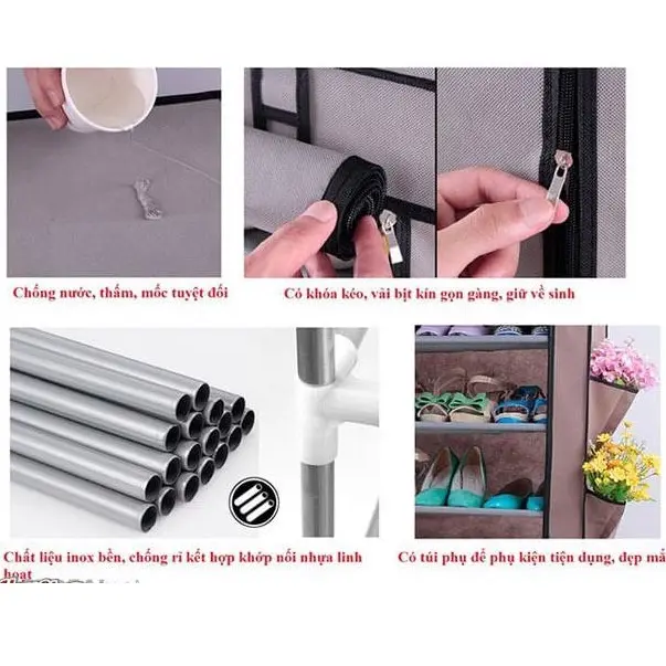 Tủ Quần Ào Vải Tủ Khung thép 3D, Tủ Lắp Ghép Giá Sinh Viên 3