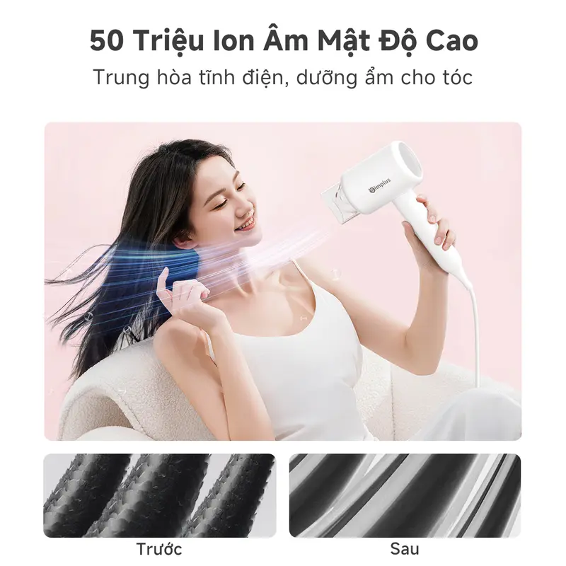SimplusVN Máy sấy tóc gấp gọn Simplus CFJH008, 50 triệu Ion âm bảo vệ tóc, Công suất 800W, 3 mức điều chỉnh nhiệt, bảo vệ quá nhiệt Bảo hành 1 năm chỉ đổi không sửa 1