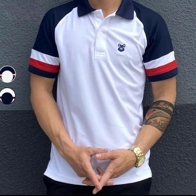 Áo Thun Polo Nam Cổ Bẻ Basic Thêu Nổi Phối Viền Tay Vải Cá Xấu CVC Kháng Khuẩn Chống Nhăn Menswear Top Có Cổ Ngắn Tay mã 0668 3