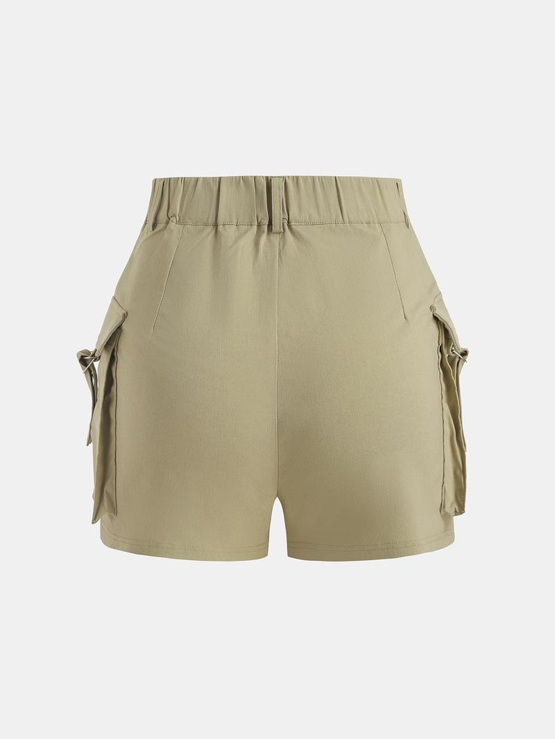 Product Introduction of YOZY Women's Plain Button Fly Pocket Cargo Shorts, Casual Solid Color Shorts for Summer, Women's Bottoms for Daily Wear 7