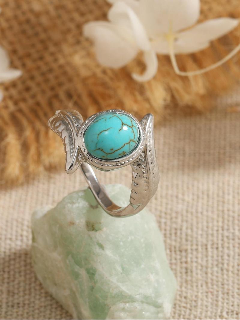 Product Introduction of Fashion Turquoise Decorated Ring, Unisex Vintage Style Ring, Fashion Jewelry for Party, Daily Clothing Decor, Trendy All-match & Exquisite Jewelry for Birthday Gift 0