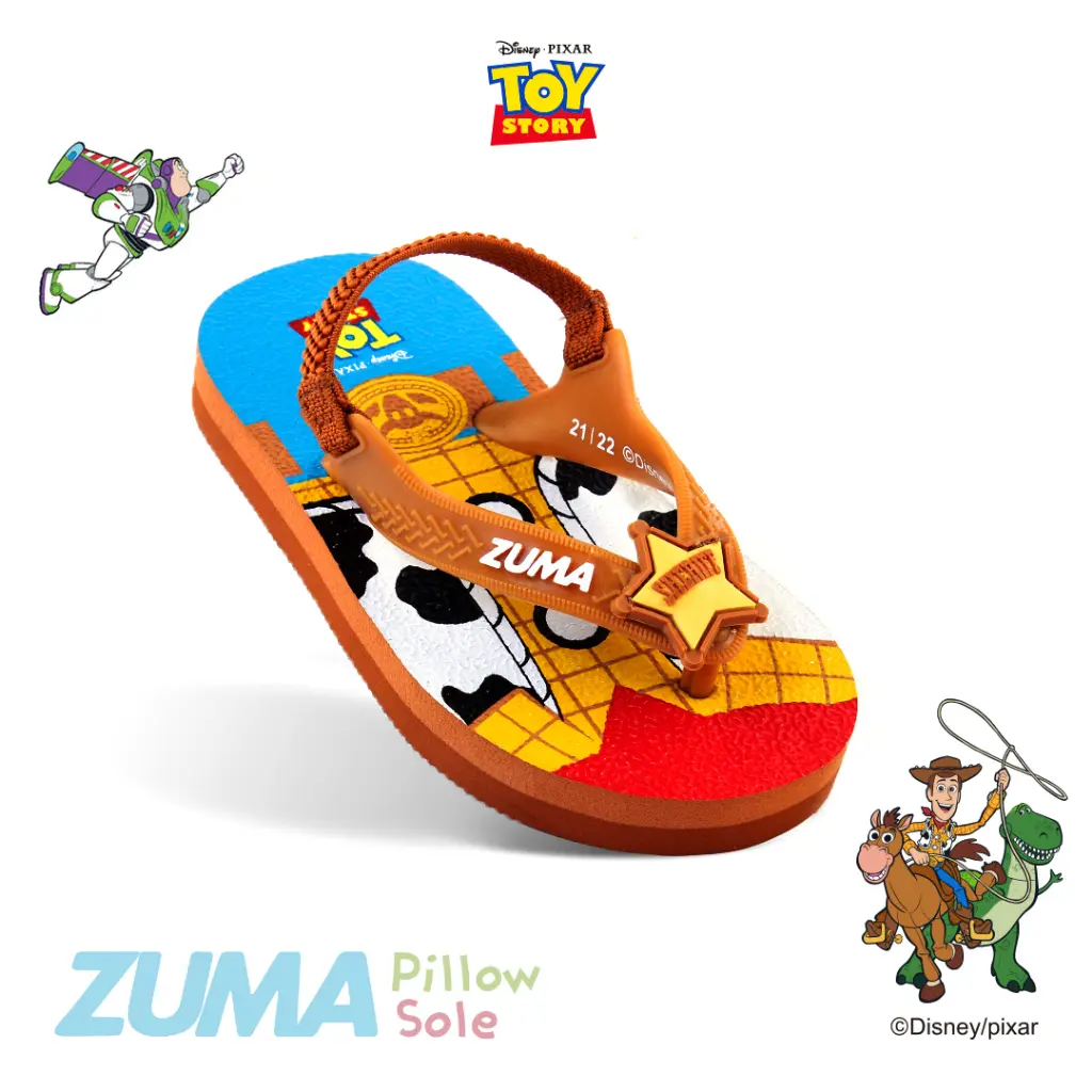Zuma Baby x Disney Toy Story 1 Brown, Sandal Jepit Bayi Karet Tali Belakang, Cokelat