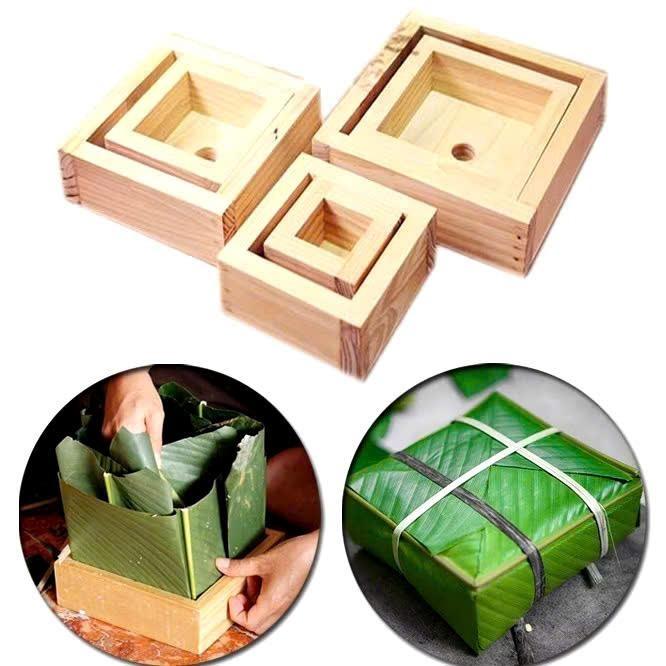 khuôn gói bánh chưng bằng gỗ tự nhiên bền đẹp thông minh tiện dụng 1 sét 2 khuôn - Tết