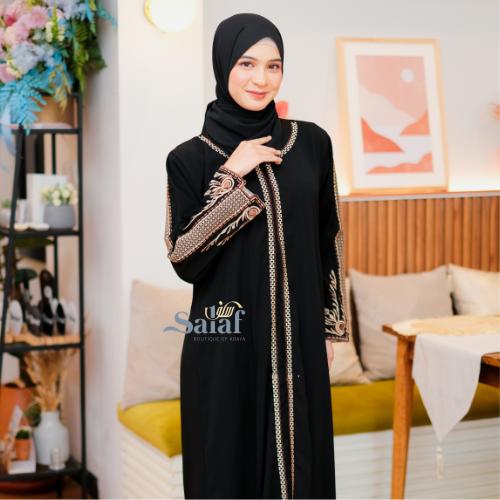 Baju Gamis Abaya Terbaru 2025 Kekinian Bahan Jetblack Import Model Simple Dan Elegant Mewah Hitam Lembut Dress Muslim Wanita Bordir Dewasa - Bordir Bata