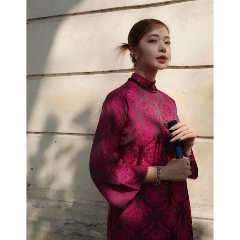 Product Introduction of Áo Dài Lụa Gấm Cao Cấp Thọ Dơi, Mặc Tết Đi Chơi, Dạo Phố, Chụp Ảnh Cực Đẹp 22
