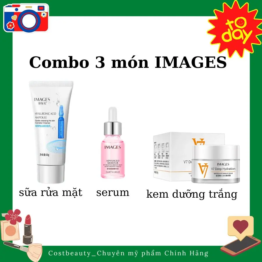 Combo 3 món IMAGES sữa rửa mặt, serum, kem V7 dưỡng ẩm dưỡng sáng da_Costbeauty Skincare