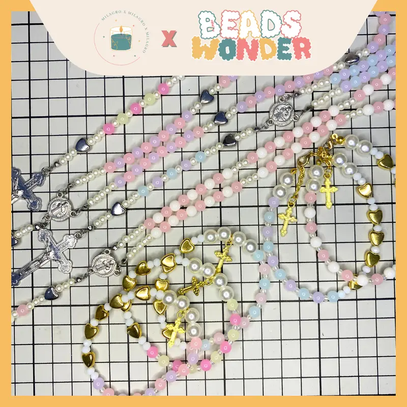 Beads Wonder Faith Rosario | Rosario 50x Kali Salam Maria | Rosario 77x Kali Bapa Kami | Rosario Gelang Blue Pink 0