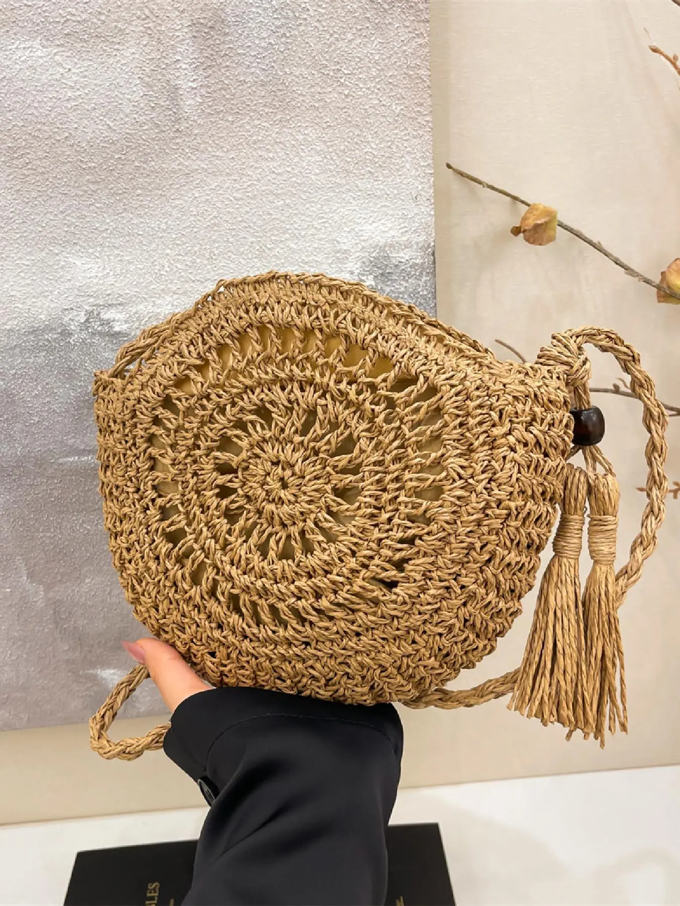 Women's Solid Color Straw Bag with Tassel Charm, Fashionable Crossbody Bag for Daily Used, Casual Trendy Versatile High-quality Daily Commuting Bag