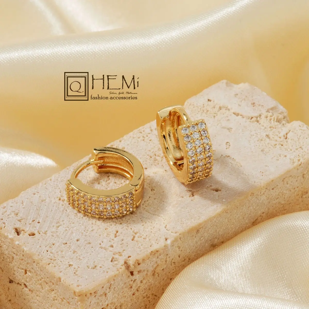 Khuyên Tai 3 vòng Đá Vàng | Bạc S925 Mạ Vàng 18k |  Size 12mm và 15mm