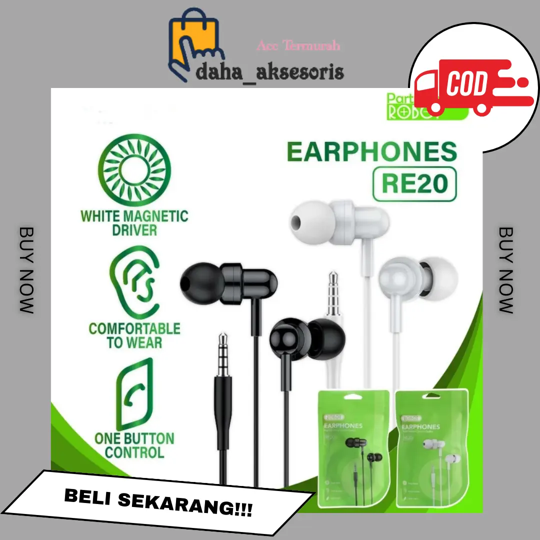 Headset Robot RE20 HD Sound Quality Earphone Wired Bass Original