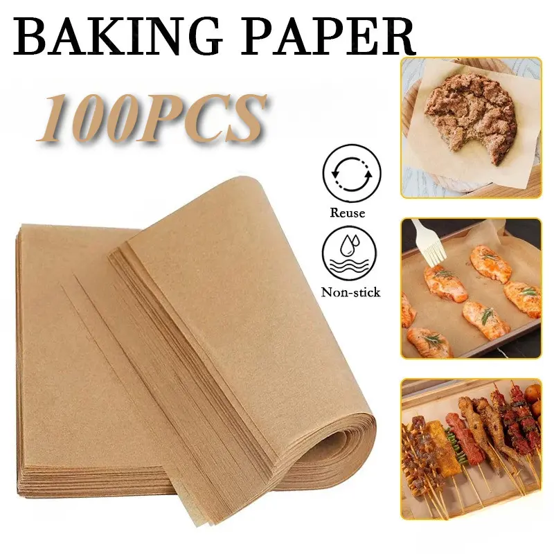 100pcs Kraft Parchment Paper For Baking Non-Stick Unbleached Wax Oil Absorption Rectangular Paper Bakeware Silicone Utensils Waterproof Smooth