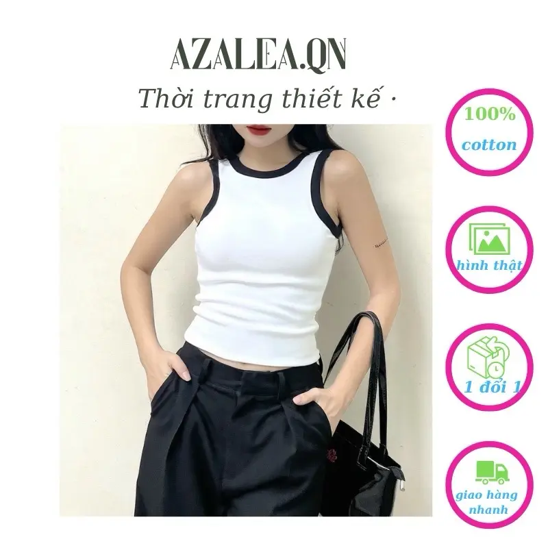 Áo Sát Nách Nữ Khoét Lưng Có Đệm Muốt Tháo Rời Viền Phối Màu Cá Tính Top Women 0